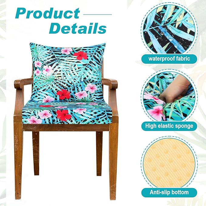 Hoteam 4 Set Outdoor Chair Patio Cushions Deep Seat Waterproof Chair Cushions 20 x 20 Inch for Patio Furniture Set Replacement Removable Seat and Back(Leaf)