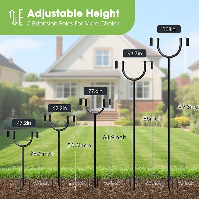 Bird Feeder Pole,Adjustable 47"-108" Heavy Duty Bird House Pole,Upgraded U-Shape Platform,4 Shepherd Hooks for Outdoor Garden & Yard