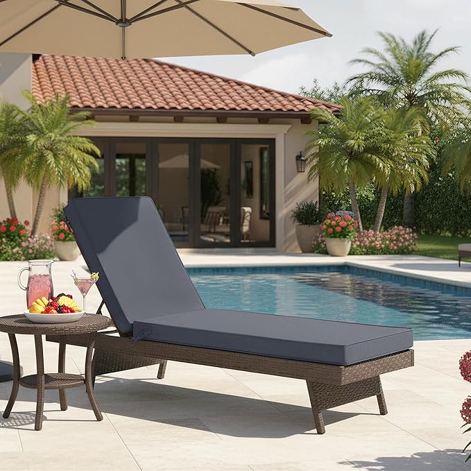 Chaise Lounge Cushions Outdoor - Waterproof and Fade Resistant Sun Lounger Replacement Cushions - Patio Lounger Pads with Removable Cover for Pool, Deck, Lawn, 72 x 21 x 3 Inch, Dark Grey