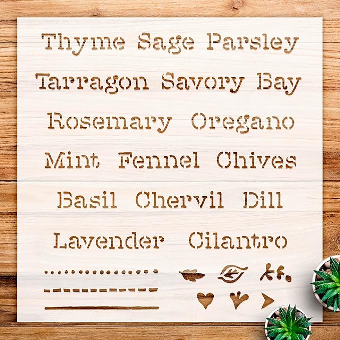 Herb Label Stencil for DIY Garden Markers, Reusable Mylar Template, Ideal for Plant Identification and Craft Projects - Size A1 (23.4" x 23.4")