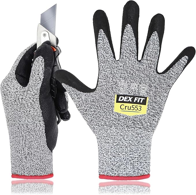 DEX FIT Level 5 Cut Resistant Gloves Cru553, 3D-Comfort Fit, Firm Grip, Thin & Lightweight, Touch-Screen Compatible, Durable, Breathable & Cool, Machine Washable; Grey XXL (11) 1 Pair