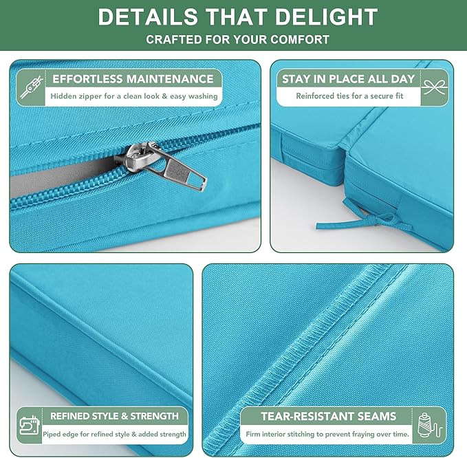 Chaise Lounge Cushions Outdoor Set of 4 - Waterproof and Fade Resistant Sun Lounger Replacement Cushions - Patio Lounger Pads with Removable Cover for Pool, Deck, Lawn, 80 x 26 x 3 Inch, Teal