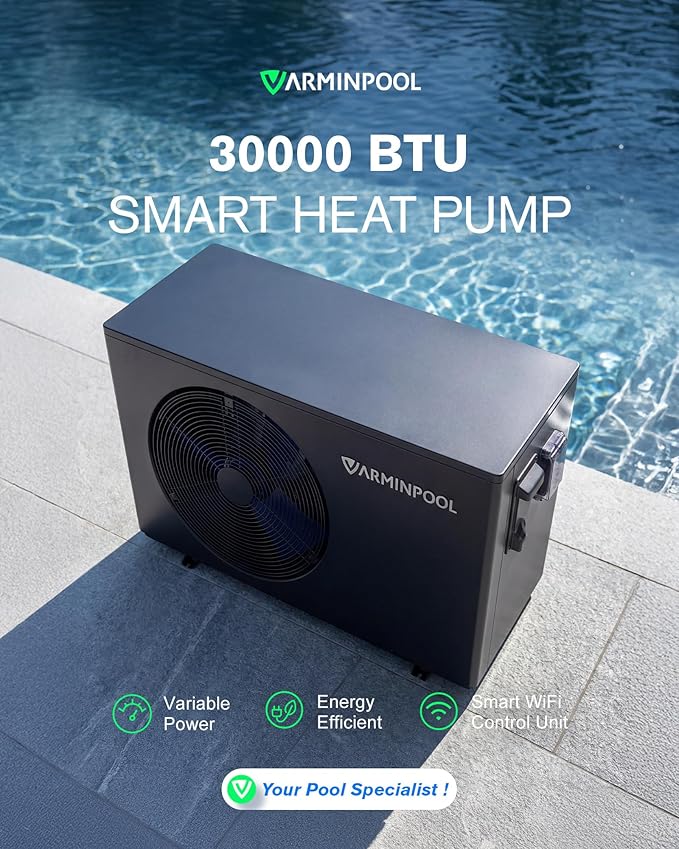 Pool Heat Pumps, 30,000 BTU Pool Heat Pump for Above Ground Pools Up to 8000 Gallons, WiFi Control, Titanium Heat Exchanger, 120V, Smart Inverter