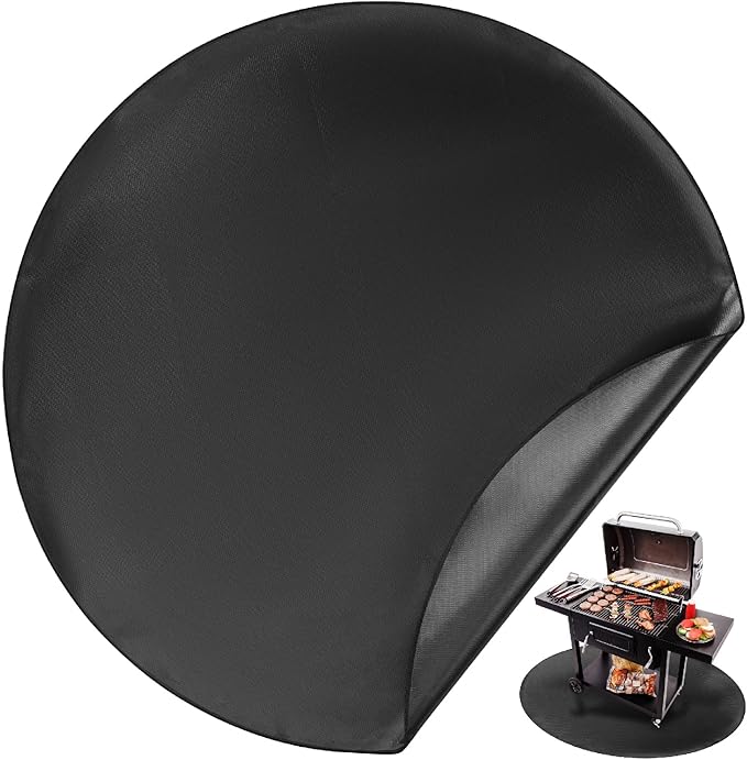 UNCO - Nonstick Grilling Mats 60 Inch, Round Fire Pit Mat, 60", Black Double-Sided Fireproof Design, Reusable, Portable, 3 Layers, Waterproof & Easy to Clean, Grill Matt for Outdoor