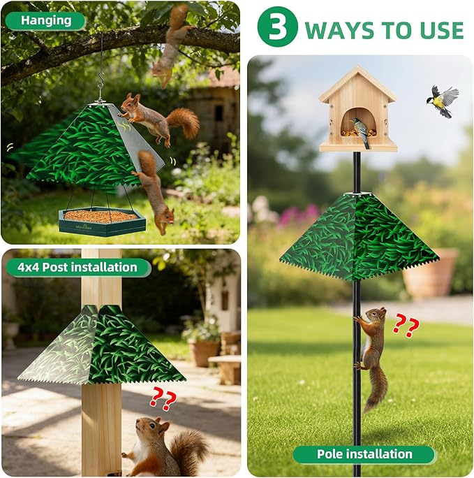 MIXXIDEA Squirrel Baffle for Bird Feeder Pole, Metal Pole Mount Bird House Guard, Squirrel Baffle for 4x4 Post (Green)