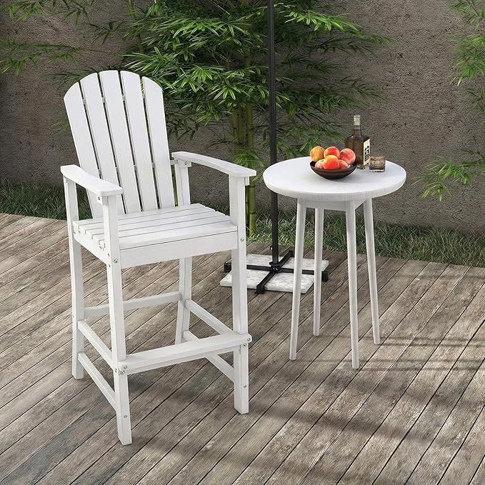 Giantex Set of 2 HDPE Outdoor Bar Stools, All Weather Tall Adirondack Chair with Armrest, Footrest, Load 360Lbs, Counter Height Bar Stool for Patio, Garden, Yard, Indoor Or Outdoor Use, White