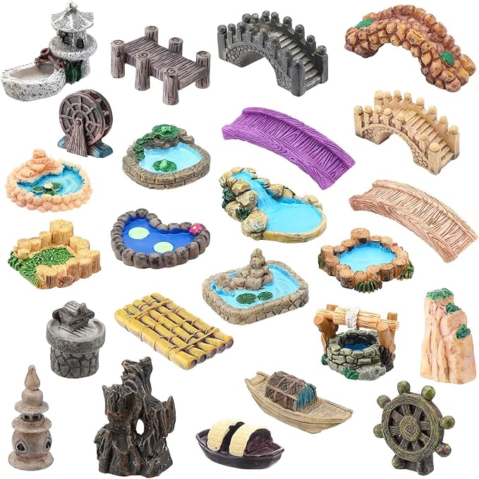 Miniature Grey Stone Arch Bridge, Fairy Garden Accessories, Micro Landscape Ornaments for DIY Garden Decor, Pond Lawn Decorative Figurines