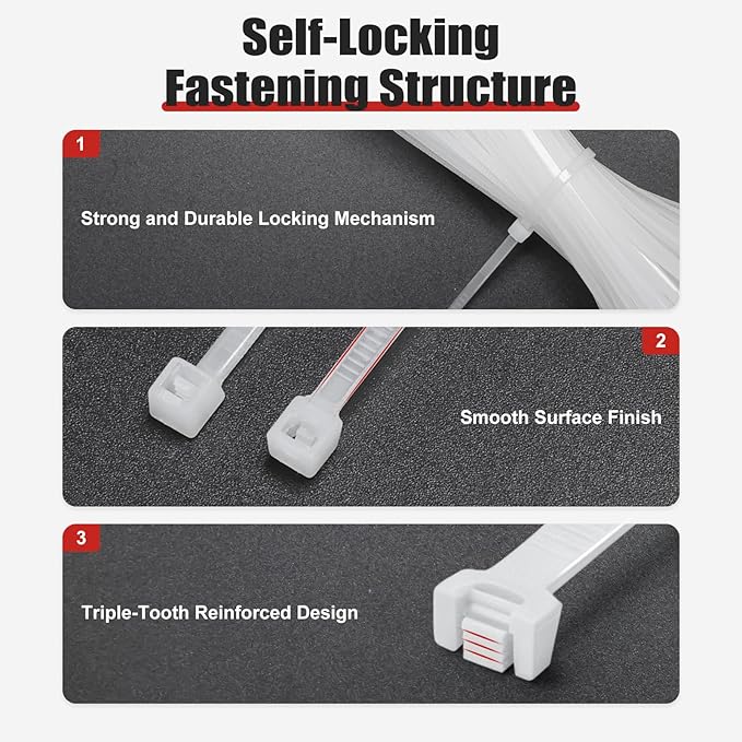 APIELE Cable Zip Ties 400 Pack WHITE Assorted Sizes 4 6 8 12 inch Multi-Purpose Self-Locking Nylon Cable UV Resistant Wire Ties for Indoor & Outdoor Home Office Garden Workshop