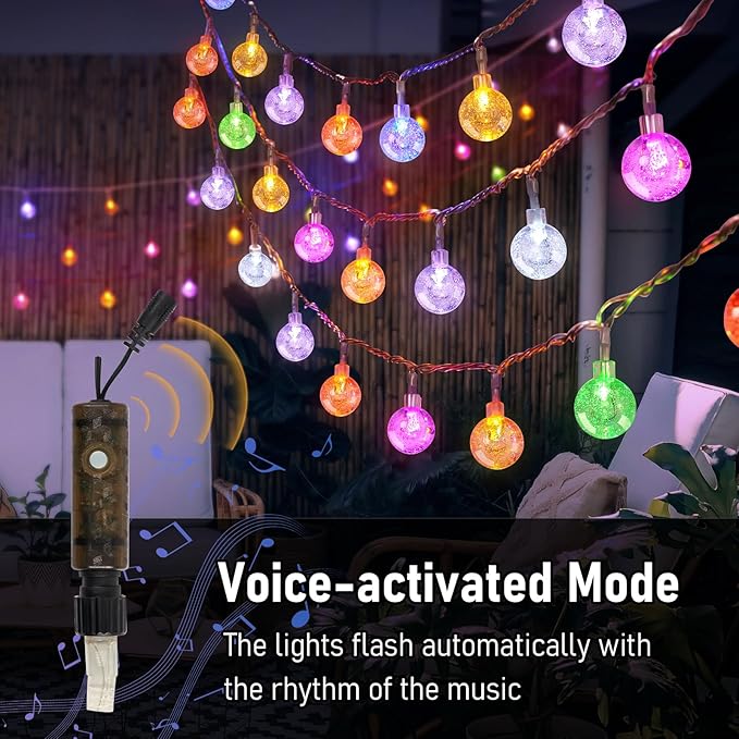 56FT Outdoor String Lights, 100 LED Patio Lights with Remote Control, Voice-Activated & Music Sync Mode, 16 Color-Changing Modes, Waterproof for Patio Garden Party Decor
