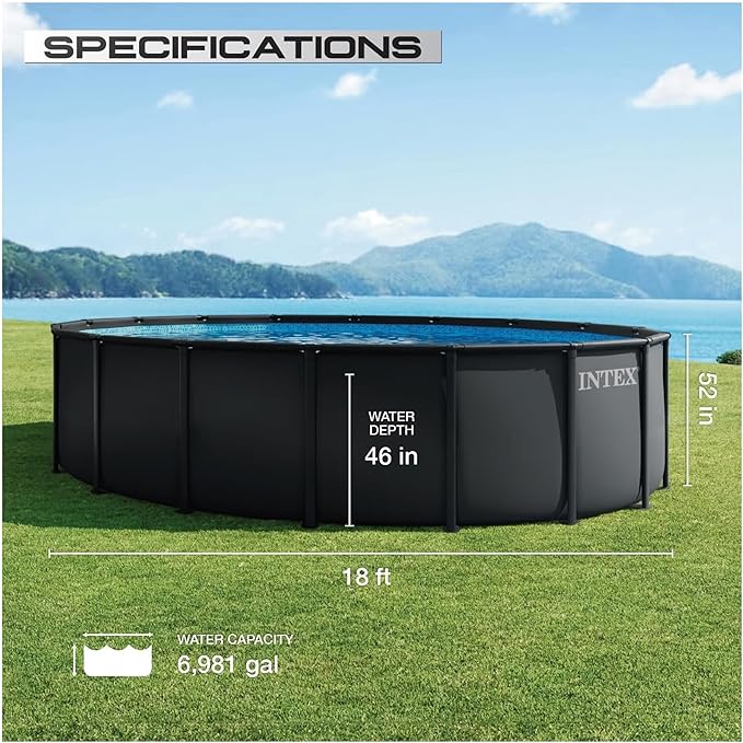 INTEX Ultra XTR Deluxe Round Above Ground Swimming Pool Set: 18ft x 52in - Includes Krystal Clear Cartridge Filter Pump - Easy to Assemble