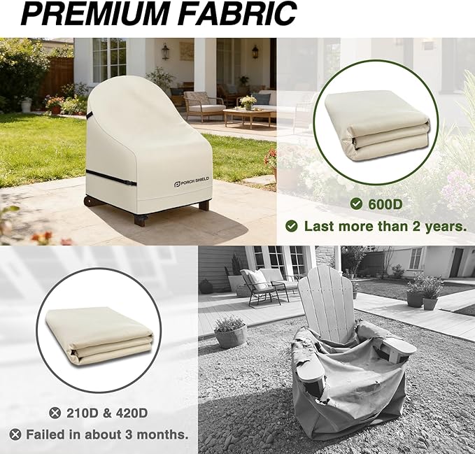 Porch Shield Waterproof Patio Adirondack Chair Cover 2 Pack Fits Outdoor Chairs 32W x 34D x 36H inch, Beige