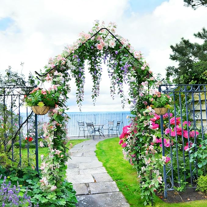 Heavy Duty Garden Arch Trellis for Climbing Plants Outdoor Garden Arbor Arches Flower Arch Arched Trellis for Raised Plant Support, Metal Arch Backdrop Stand for Wedding Party Christmas Decoration