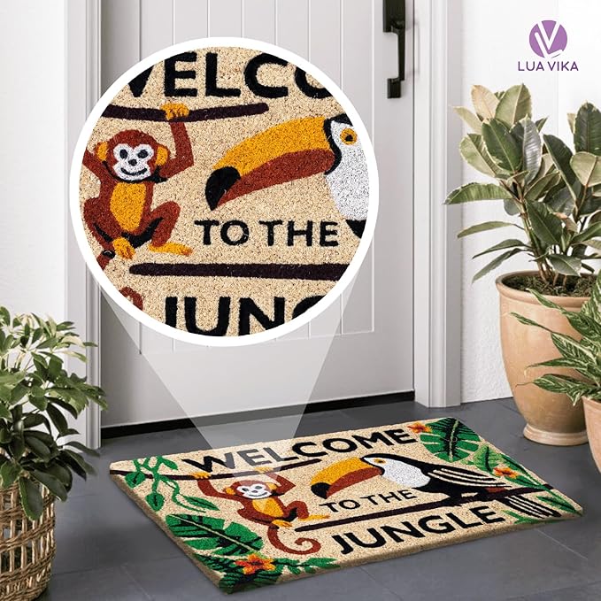 Coir Door mats Outdoor - Welcome to The Jungle - Welcome mats for Front Door - Coir Doormat Outdoor Entrance - 16''x27.5''