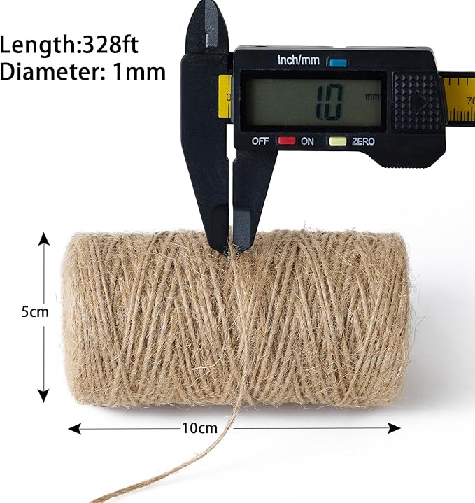 Natural Jute Twine 1mm 328 Feet Crafting Twine String for Crafts Gift, Craft Projects, Wrapping, Bundling, Packing, Gardening and More, Jute Rope to Use Around The House and Garden