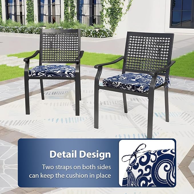 Outdoor Chair Cushions Set of 4, 17 x 16 Inch Patio Chair Cushions, Water Resistant, Non-Slip Ties (Blue Carp)