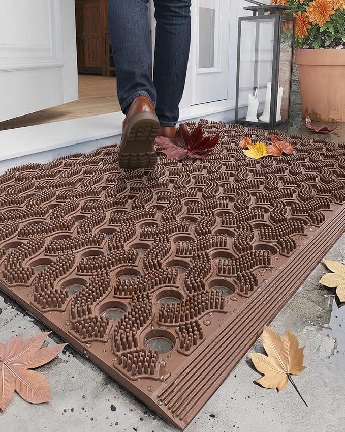 Color&Geometry Super Heavyweight TPE Stormproof Welcome Mat Outdoor, Eco-Friendly Materials Odor-Free Door Mat with Connectors & Non-Slip, All Weather Outside Entrance Barefoot Friendly, 24"x36" Brown