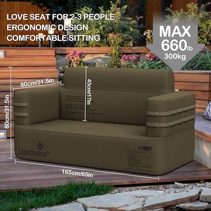 Inflatable Couch Multifunctional Durable Inflatable Sofa with Built in Pump Inflatable Furniture Portable Blow Up Couch for Camping Backyard Outdoor Glamping Inflatable Chair Movie Loveseat | Easy Inflation, Waterproof, Puncture Resistant, Heavy Duty, ...