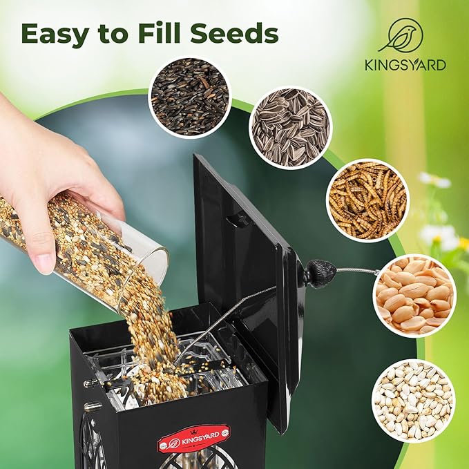 Kingsyard Squirrel Proof Bird Feeders for Outdoors with Weight-Activated Perches, 5 Lbs Capacity Large Metal Bird Feeder House for Small Wildbirds Cardinal Finch Bluebird, Weatherproof, Sequin Black