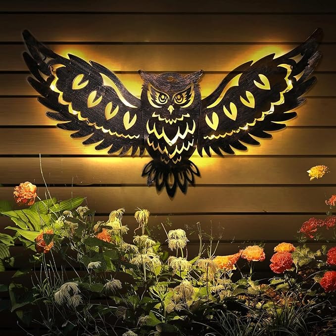 Mothers Day Gifts for Women Solar Metal Wall Art Decor Lights Owl Hanging Outdoor Solar Garden Decor Lights Porch Patio Yard Decorative Warm Gifts for Women Mom