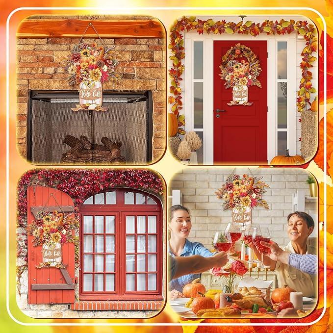 Boao Thanksgiving Welcome Door Sign Gnome Hanging Decor Fall Wooden Sign Autumn Door Decorations Pumpkin Maple Leaves Wood Hanger for Outdoor Farmhouse Front Porch