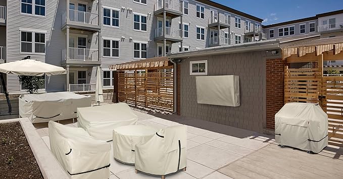 Porch Shield Patio Chair Covers - Waterproof Outdoor Lounge Deep Seat Lawn Chair Cover 2 Pack - 30W x 33D x 34H inch, Beige