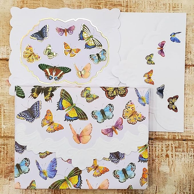 Poster Foundry Set of 3 - Butterfly Boxed Note Cards by Carol Wilson. 10 embossed 4x5 Die-Cut Notecards and Matching Envelopes in Decorative Gift Box with Magnetic Flap. NCP2503