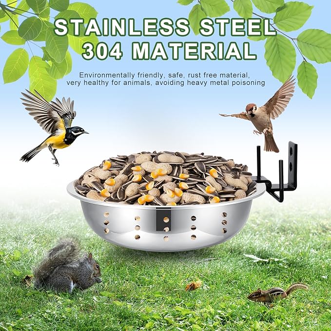Metal Squirrel Feeders for Outside with Hanging Feeder (1-Rod), Squirrel House for Outdoor, Bowl Tree Mounted of Chipmunk Feeder, Food for Backyard Squirrels Hold Corn, Corn Cob, Peanuts (7.8Inch)
