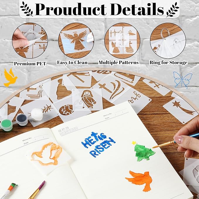 Fainne 100 Pcs 2 Inch Stencils Small Stencils for Painting on Wood Reusable Painting Templates Crafts for DIY Scrapbook, Wood, Wall, Fabric, Rock, Chalkboard, Sign(Easter Style)