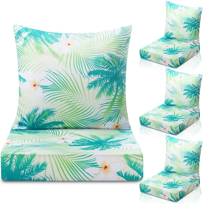 Hoteam 4 Set Outdoor Chair Patio Cushions Deep Seat Waterproof Chair Cushions 20 x 20 Inch for Patio Furniture Set Replacement Removable Seat and Back(Palm)