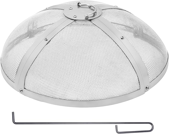 VEVOR Fire Pit Spark Screen Round 20", Reinforced Heavy Duty Steel Metal Cover, Outdoor Firepit Lid, Compatible with The Solo Stove Bonfire Ring Handle for Outdoor Patio Fire Pits Backyard