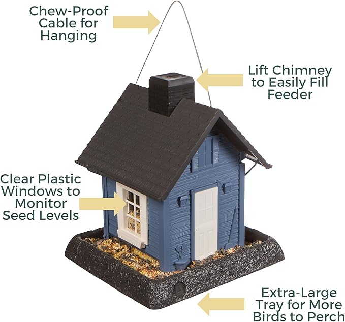 North States Village Collection - Blue Cottage Bird Feeder: Hanging Bird Feeder for Outdoors, Holds 5 Pounds of Seed