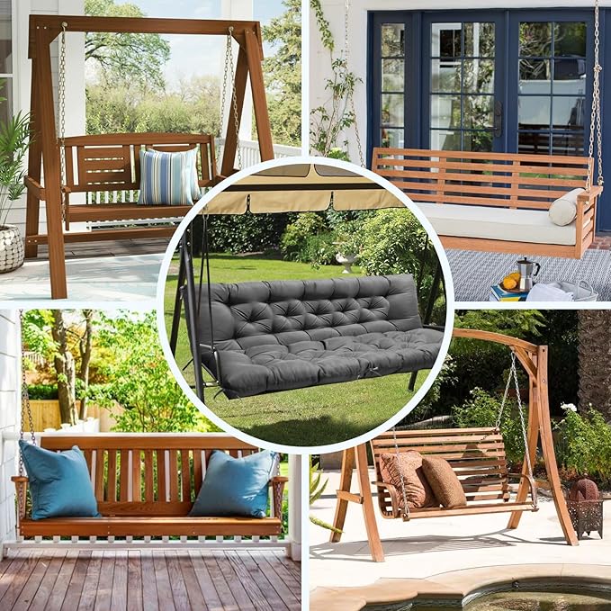 Porch Swing Cushions, Waterproof Swing Cushions Replacement with Backrest, Outdoor Swing Bench Cushions 2-3 Seater Replacement for Patio Furniture 60x40 (Gray)