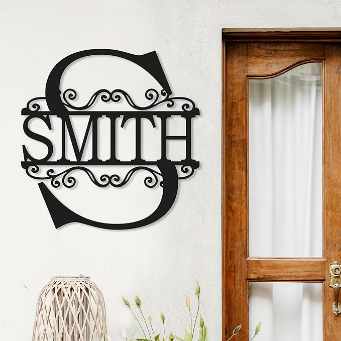 Personalized Metal Name Signs, Split Letter Monogram Wall Decor, Custom Last Name Sign, Family Name Sign for Outdoor, Personalized Wedding Gift, Garden Decor, Metal Wall Art, Housewarming Gift (MonogramDesign_12)