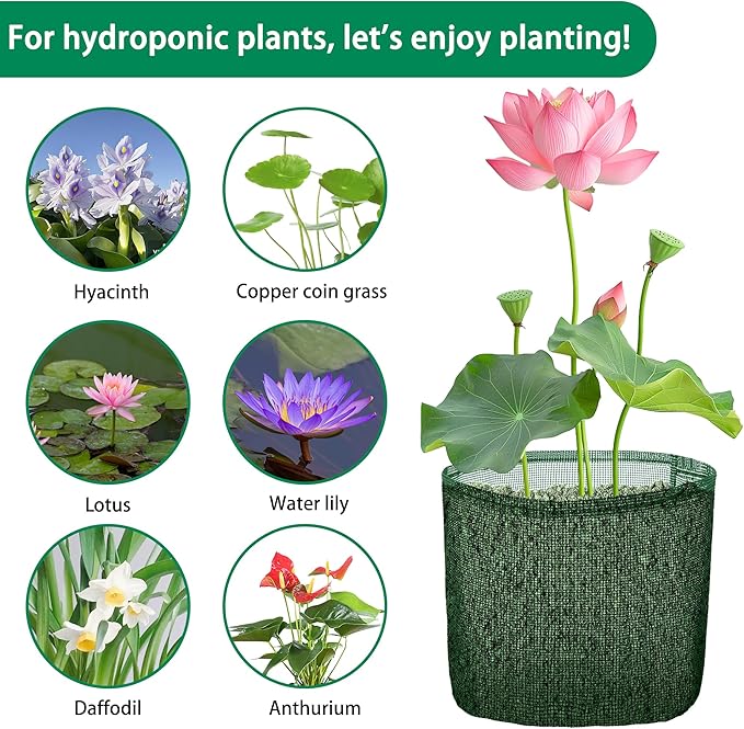 EBaokuup 4 Pcs Aquatic Pond Planting Bags, 7" Reusable Mesh Water Garden Pond Plant Pot, Breathable Green Square Lily Plant Pots for Pond Bog Plant Garden Terrestrial Plant
