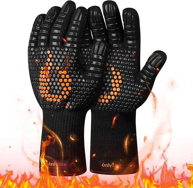Onlyfire BBQ Gloves 1472°F Heat Resistant Grill Gloves Fireproof Oven Gloves for Cooking, Grilling, Barbecue, Smoker, Baking, Frying, Black