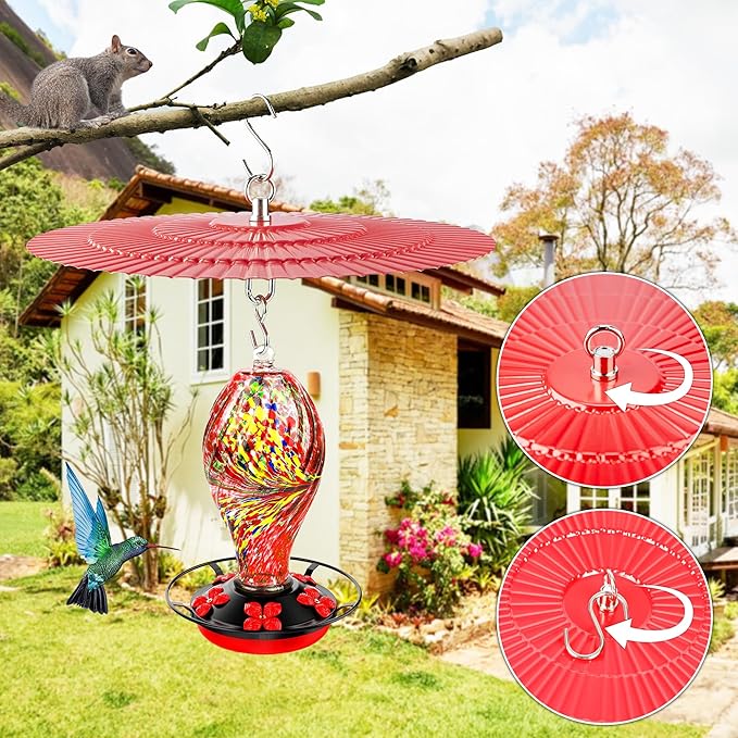 11.2" Metal Bird Feeder Rain Guard, Red Dome Shield Cover Umbrella Shade for Hummingbird Oriole Feeder, Baffles for Bird Feeders