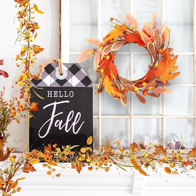 6.5FT Fall Garland, Artificial Maple Leaf Hanging Vine for Indoor Outdoor, Fireplace Mantle Thanksgiving Halloween Holiday Decor