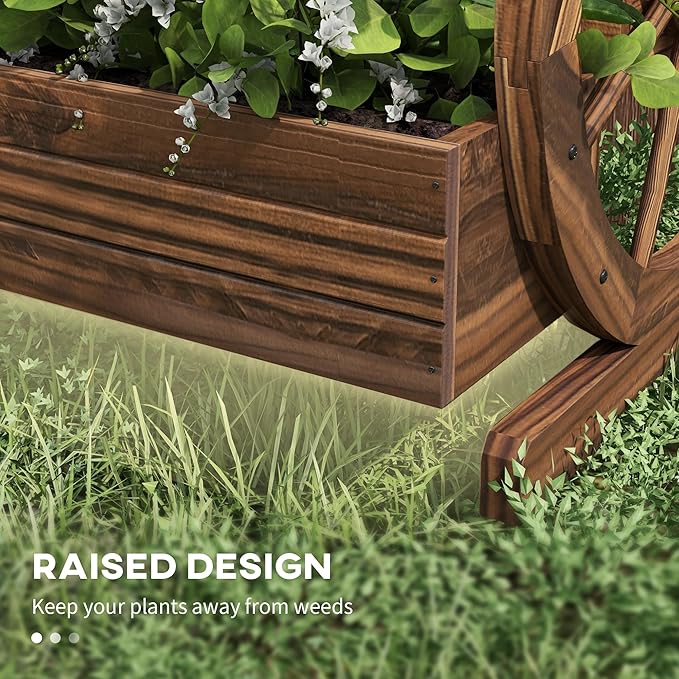 Outsunny 2-Tier Raised Garden Bed, Wooden Wagon Planter Boxes with Drainage Holes, for Vegetables Flowers Herbs, 25" x 21" x 24"