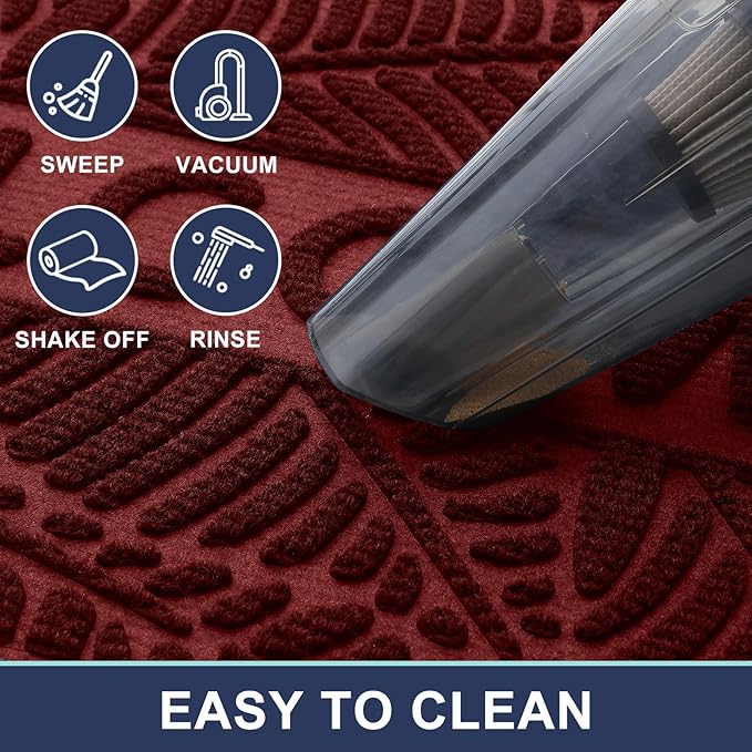 Smiry Welcome Mat Indoor Outdoor, All-Season Waterproof Front Door Mat, Sturdy Natural Rubber Doormat, Non-Slip, Easy Clean, Low Profile Dirt Trapper for Porch Patio Entrance, 29.5x17, Wine Red