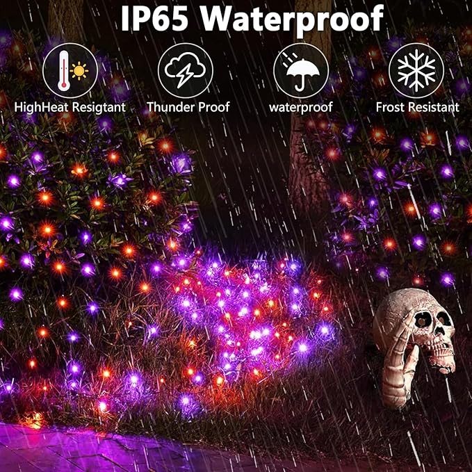 4-Pack Solar String Lights,156Ft Extra-Long 400 LED Waterproof Solar Halloween Lights, 8 Modes for Garden, Patio, Wedding (Purple & Orange)
