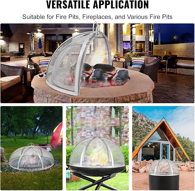 VEVOR Firepit Spark Screen Lid, 36" Diameter, Outdoor Firepit Ring Cover Round Accessories, Fire Pit Metal Cover, Easy-Opening Stainless Steel Fire Ring Covers for Outdoor Patio Fire Pits Backyard