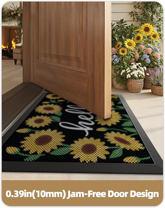 Color&Geometry Outdoor Door Mat, Resilient & Flexible Non-Slip Door Mat 32"x48", Dirt Trapping Waterproof Doormat, Welcome Mat for Porch, Patio & Entryway, Sunflower Amber