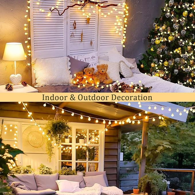 JMEXSUSS 100 LED Connectable Globe String Lights Indoor Bedroom, 33ft Warm White Christmas Lights Plug in with Remote, 8 Modes Hanging Fairy Light Outdoor for Room Classroom Party Valentine Day Decor