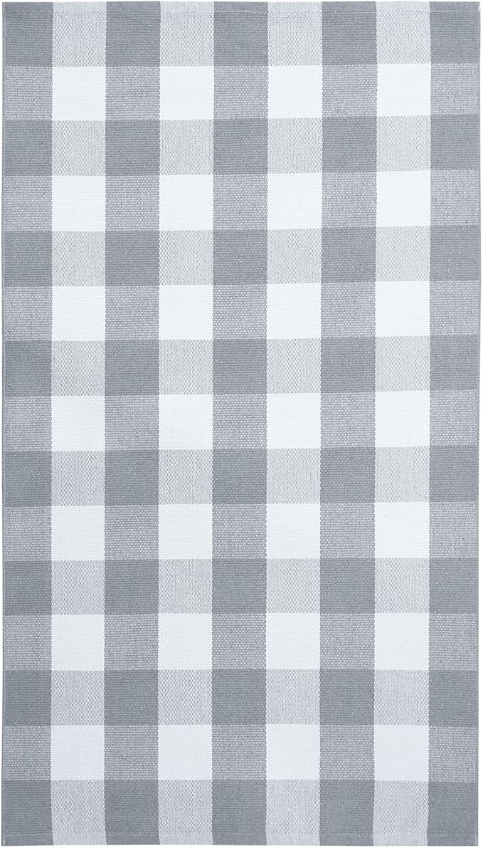 IOHOUZE Buffalo Plaid Checkered Rug 3x5 Ft Front Door Mats, Washable Area Rugs for Front Porch Decor, Spring Summer Welcome Mats Outdoor, Gray White Rug for Farmhouse/Entryway/Home Entrance