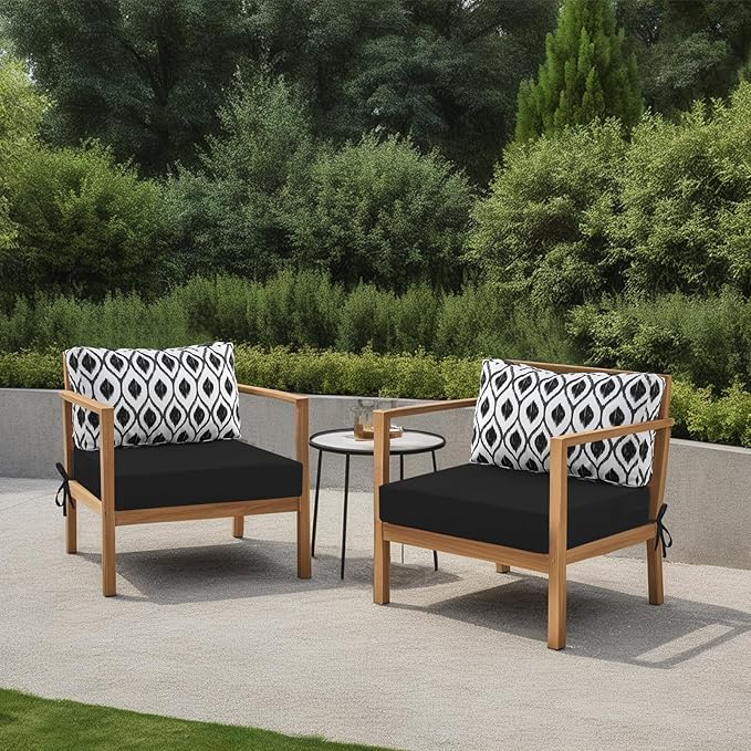 idee-home Outdoor Cushions for Patio Furniture, Outdoor Seat Cushion, Waterproof Hampton Bay Deep Seat Replacement Couch Chair Cushions for Garden Lawn Backyard Deck, 26.5 x 26.5 Black Pattern