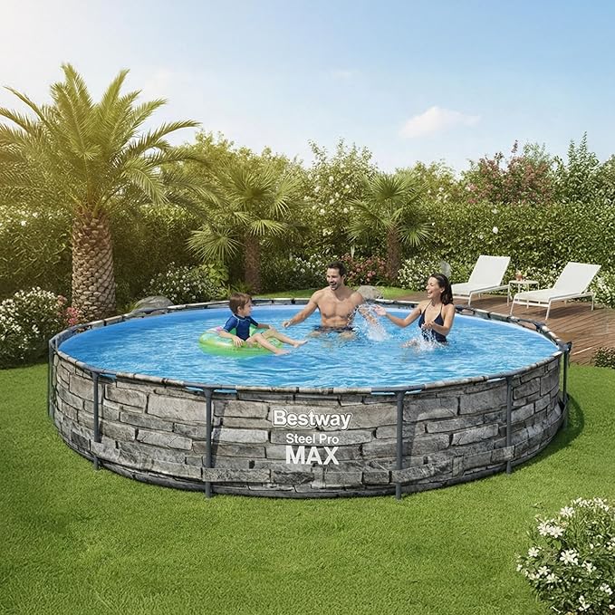 Bestway Steel Pro MAX 12' x 30" Above Ground Pool, Round Metal Frame Outdoor Swimming Pool Set with Filter Pump & Type I Cartridge, Stone Print