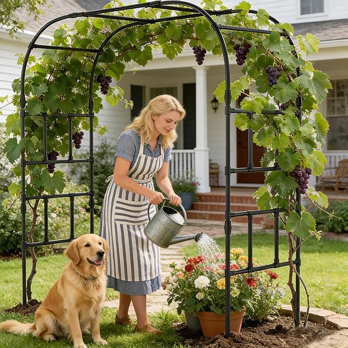 Tall Garden Arch Trellis for Climbing Plants, 87in Tall Metal Plant Support Trellis Archway for Climbing Plant Vegetables Cucumber, Outdoor Yard Lawn Garden Arch Tunnel Trellis