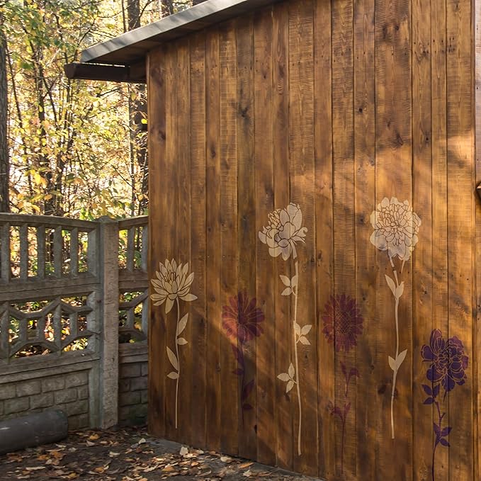 Keluna Large Flower Stencils for Painting - Wall Stencils for Painting Large Pattern on Wood Fence Garden Sunflower Peony Design