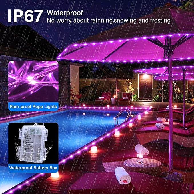 JMEXSUSS 2 Pack Pink String Lights Battery Operated Rope Lights Outdoor, 33ft 100 LED Battery Powered Christmas Lights with Remote, 8 Modes Pink Fairy Light for Garden Party Valentines Day Decorations