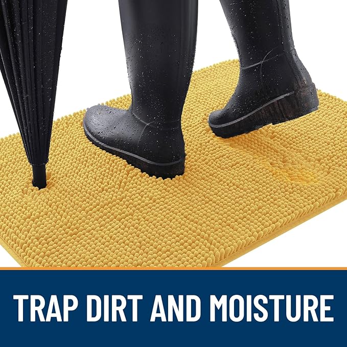 OLANLY Dog Door Mat for Muddy Paws 34x21, Absorbs Moisture and Dirt, Absorbent Non-Slip Washable Doormat, Quick Dry Chenille Mud Mat for Dogs, Entry Indoor Entryway Carpet for Inside Floor, Yellow